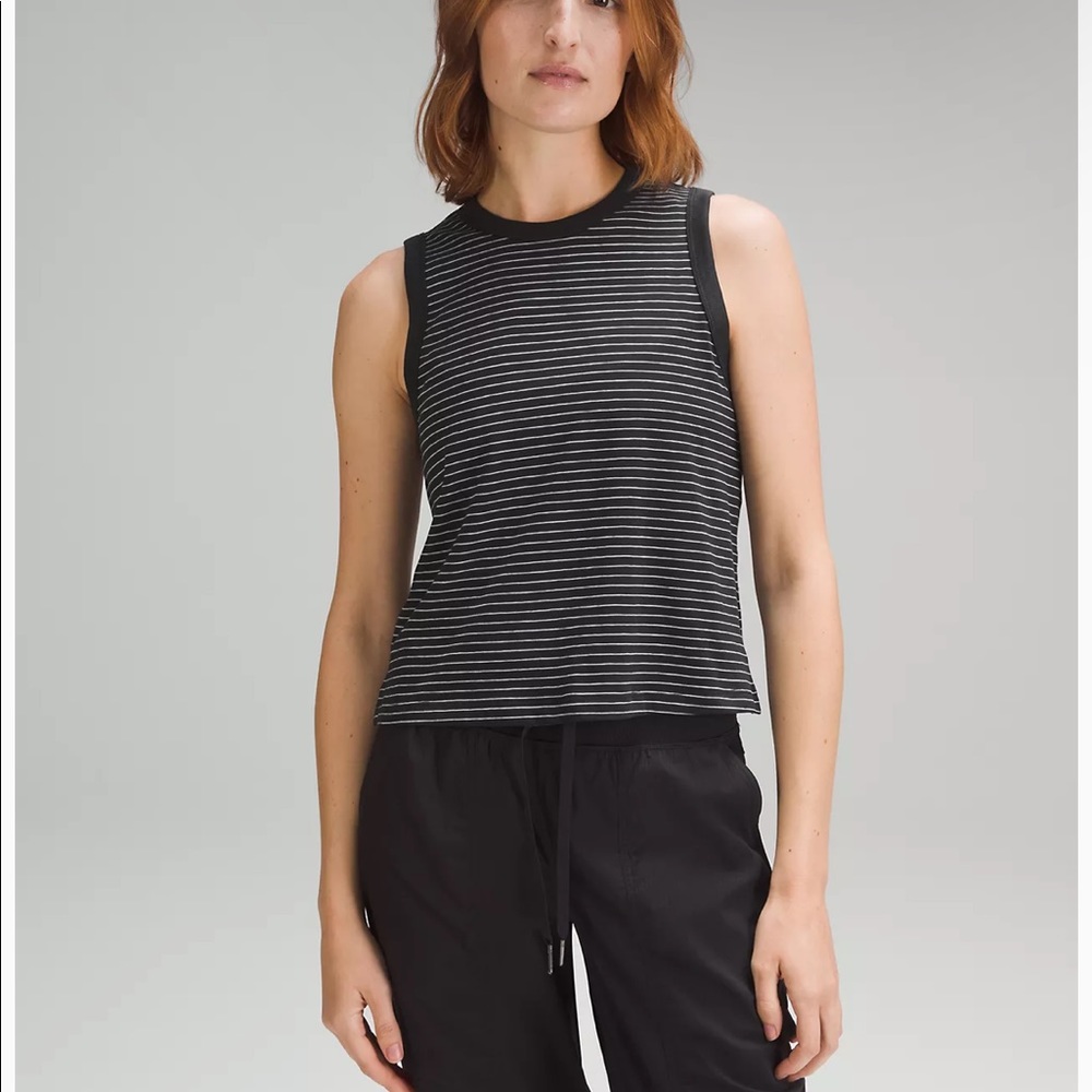 Gray and white strip lululemon tank top